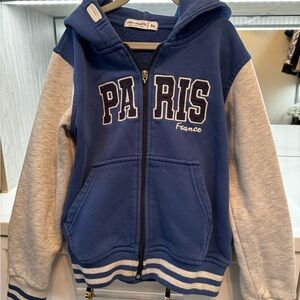 Paris France 🇫🇷 kids zip up sweatshirt. Blue / Grey. Size 8